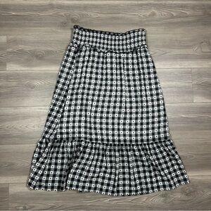 Cato Gingham Ruffle Midi Skirt Black & White Smocked Waist Size L